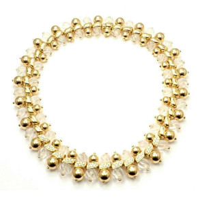 Authentic! Boucheron Paris 18k Yellow Gold 2.2ct Diamond Rock Crystal Necklace