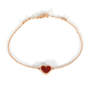 Van Cleef & Arpels Sweet Alhambra Bracelet With Carnelian Heart in 18KT Gold