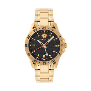 Sport Tech GMT 45MM Yellow Gold Black Guilloché Dial Mens Watch