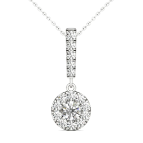1.00 Cttw 14K White Gold Natural Diamond Halo Stick Pendant