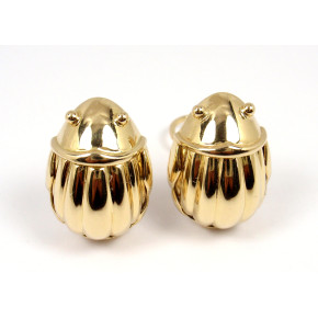 Tiffany & Co. 18K Yellow Gold Scarab Clip On Stud Earrings