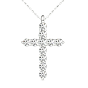 14K Hypoallergenic White Gold Natural Diamond Cross Pendant Necklace