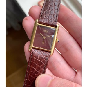 Vintage Cartier Tank Quartz Red Laquered Dial 18K Gold Electroplated Case Watch Cartier Buy at TrueFacet