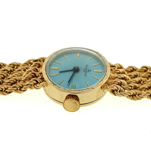 Vintage Ladies Baume Mercier 1960 14k Gold Rope Bracelet Watch Ice Blue Dial Buy at TrueFacet