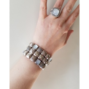 David Yurman Chiclet Three Row Bracelet With Moon Quartz And Diamonds Buy at TrueFacet