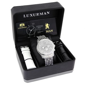 Luxurman Raptor 2106 Stainless Steel Quartz 1.25ct Diamond Silver Dial Iced Out Mens Watch LUXURMAN Buy at TrueFacet