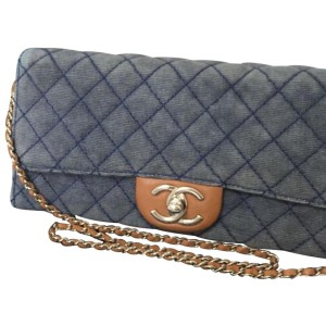 Chanel Wallet on Chain Quilted Denim Corduroy 227068 Blue X Brown Coated Canvas Shoulder Bag Chanel Buy at TrueFacet