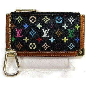 Louis Vuitton Black Monogram Multicolor Pochette Cles Key Pouch Keychain 862676
