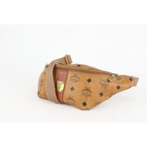 MCM Cognac Monogram Visetos Belt Bag Fanny Pack Waist Pouch 1014m3