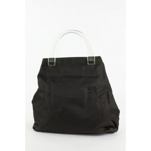 Prada Clear Translucent Handle Black Tessuto Nylon Tote Bag 31pr1223