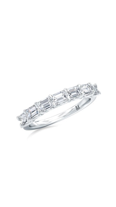 1.50 Ct Emerald Cut Horizontally Set Lab Grown Diamond Seven Stone Band Ring in 14K White Gold 