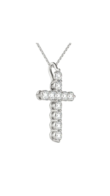 14K Hypoallergenic White Gold Natural Diamond Cross Pendant Necklace