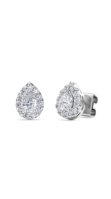 0.50 Ct Pear Shape Lab-Grown Diamond Halo Earrings set in 14K White Gold 