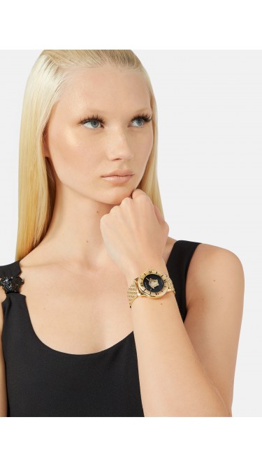 La Medusa 38MM Yellow Gold Case Black Enamel Dial Womens Watch