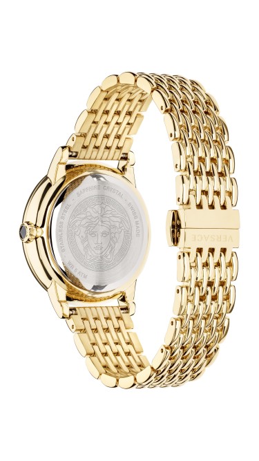 Medusa Icon 38MM Yellow Gold Sunray Dial Stainless Steel Bracelet Womens Watch