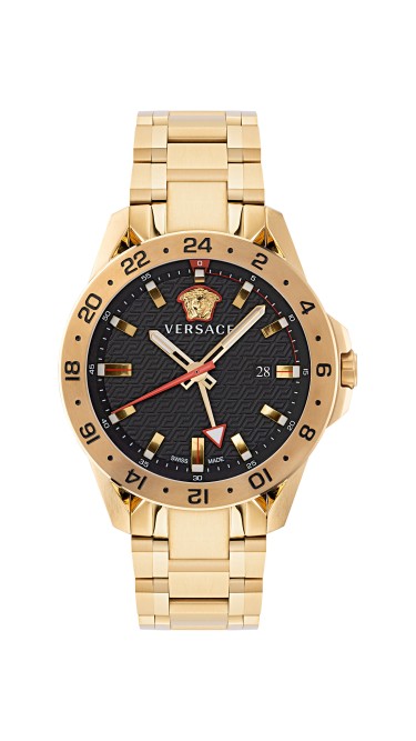 Sport Tech GMT 45MM Yellow Gold Black Guilloché Dial Mens Watch