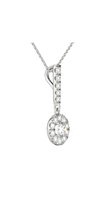 1/2 Ct tw 14K White Gold Natural Diamond Halo Stick Pendant Necklace
