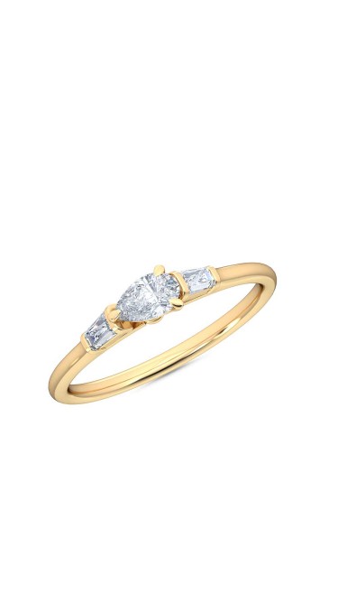 0.30 Ct Horizontal Pear and Baguette Cut Petite Lab Grown Diamond Ring in 14K Yellow Gold 