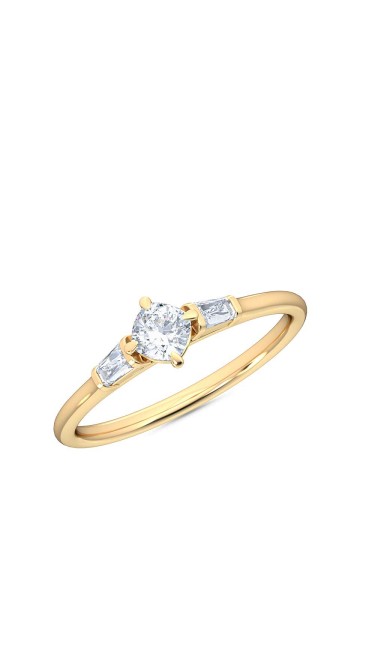 0.30 Ct Cushion Cut North-South and Baguette Cut Petite Lab Grown Diamond Ring in 14K Yellow Gold 