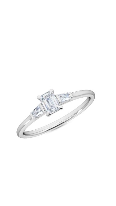 0.30 Ct Emerald and Baguette Cut Petite Lab Grown Diamond Ring in 14K White Gold (E-F, VS1-VS2, 0.30 cttw) by MadeForUs