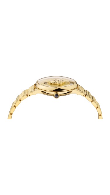 Medusa Icon 38MM Yellow Gold Sunray Dial Stainless Steel Bracelet Womens Watch