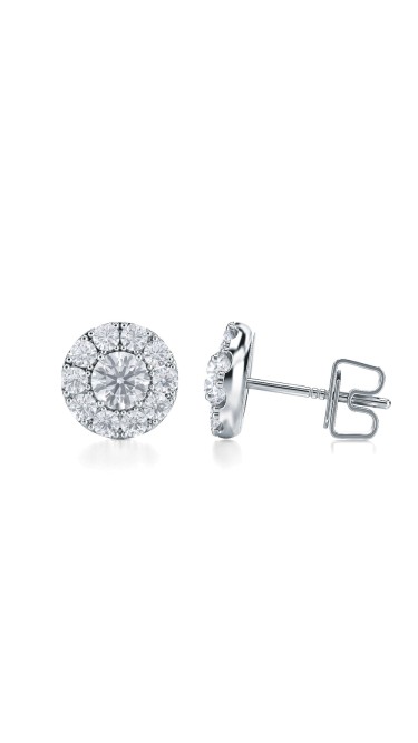 1.50 Ct Round Shape Lab-Grown Diamond Halo Earrings set in 14K White Gold 