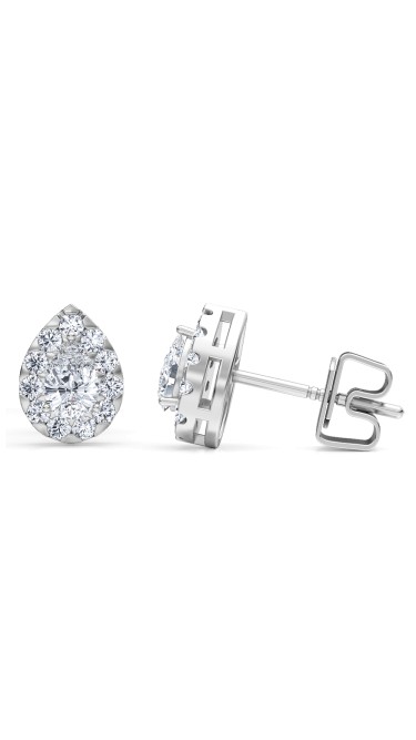 0.50 Ct Pear Shape Lab-Grown Diamond Halo Earrings set in 14K White Gold 