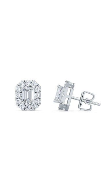 1.00 Ct Emerald Shape Lab-Grown Diamond Halo Earrings set in 14K White Gold 
