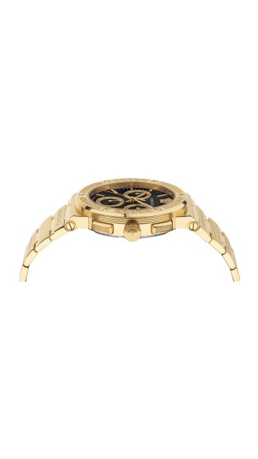 Greca Logo Chrono 43MM IP Yellow Gold Case Black Guilloché Dial Mens Watch