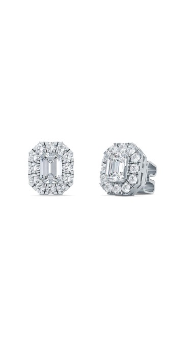 1.00 Ct Emerald Shape Lab-Grown Diamond Halo Earrings set in 14K White Gold 
