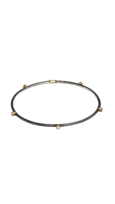 Yossi Harari Jewelry Oxidized Gilver Diamond Jane Stack Bangle
