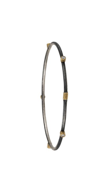 Yossi Harari Jewelry Oxidized Gilver Diamond Jane Stack Bangle