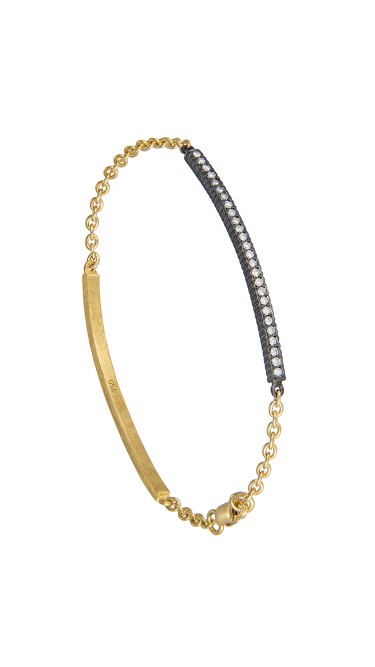 Yossi Harari Jewelry 18k Gold & Oxidized Gilver Diamond Lilah ID Bracelet 