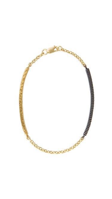 Yossi Harari Jewelry 18k Gold & Oxidized Gilver Diamond Lilah ID Bracelet 