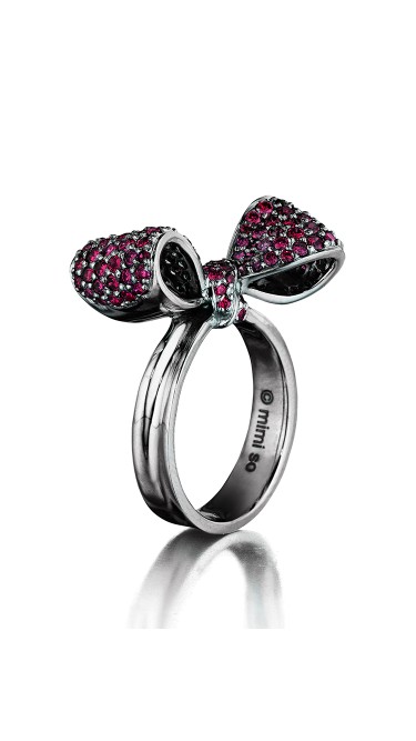 18K Gold Small Bow Gemstone Ring