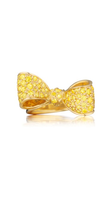 18K Gold Small Bow Gemstone Ring