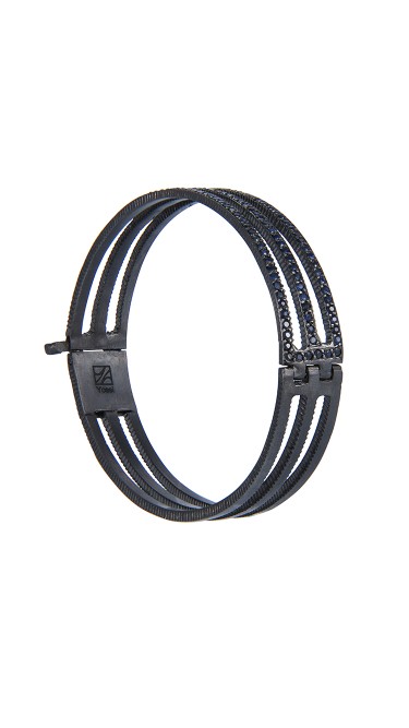 Yossi Harari Jewelry Oxidized Gilver Blue Sapphire Lilah Bracelet 