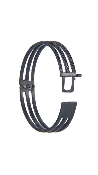 Yossi Harari Jewelry Oxidized Gilver Blue Sapphire Lilah Bracelet 