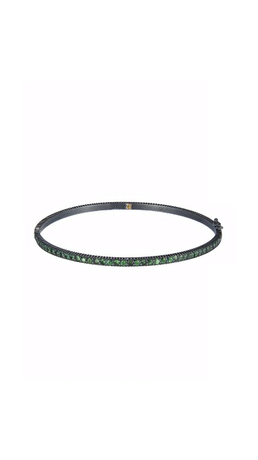 Yossi Harari Jewelry Oxidized Gilver Tsavorite Lilah Bangle