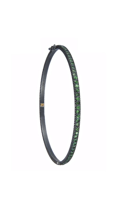 Yossi Harari Jewelry Oxidized Gilver Tsavorite Lilah Bangle