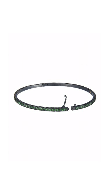 Yossi Harari Jewelry Oxidized Gilver Tsavorite Lilah Bangle