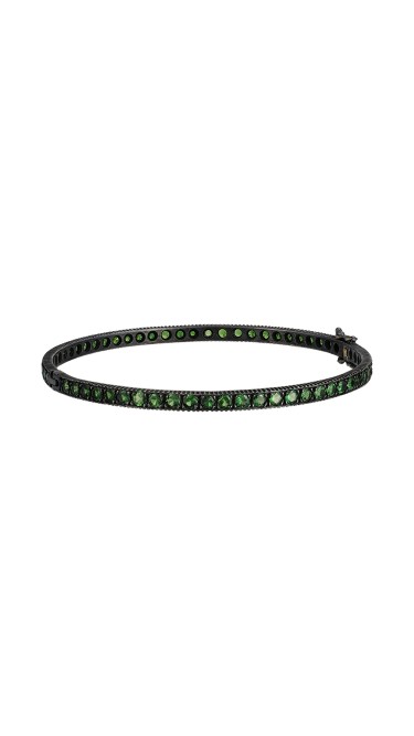 Yossi Harari Jewelry Oxidized Gilver Pave Tsavorite Lilah Bangle