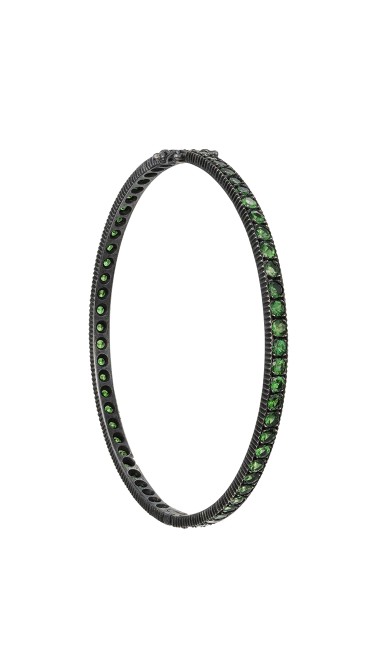 Yossi Harari Jewelry Oxidized Gilver Pave Tsavorite Lilah Bangle