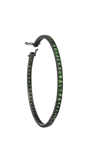 Yossi Harari Jewelry Oxidized Gilver Pave Tsavorite Lilah Bangle