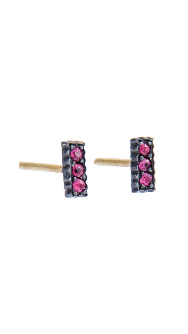 Yossi Harari Jewelry Oxidized Gilver Pave Ruby Lilah Stick Earrings