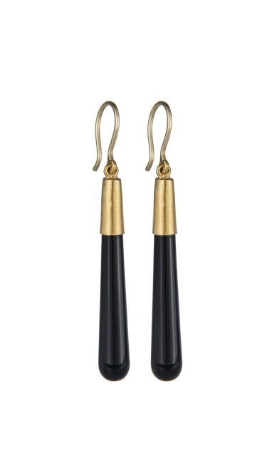 Yossi Harari Jewelry 24k Gold Onyx Cone Jane Earrings