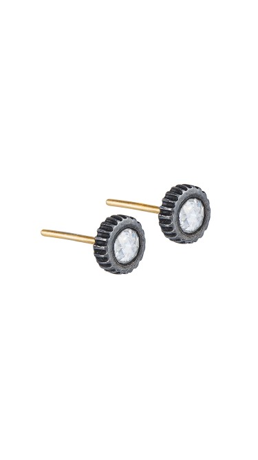 Yossi Harari Jewelry Oxidized Gilver Rose Cut Diamond Lilah Earrings