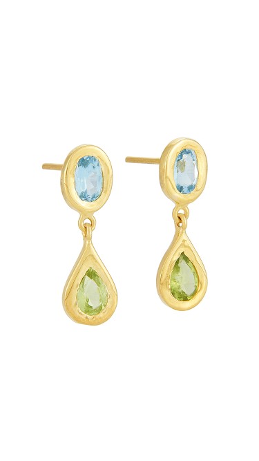 Yossi Harari Jewelry Roxanne 18k Gold Blue Topaz & Peridot Mica Earrings