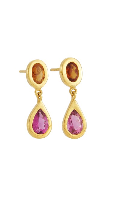 Yossi Harari Jewelry Roxanne 18k Gold Cirtine & Pink Tourmaline Mica Earrings