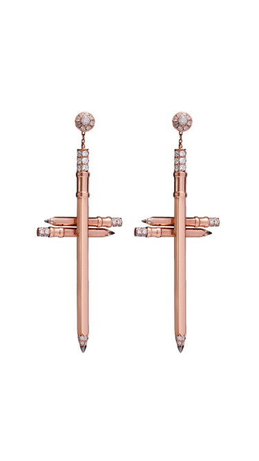 Tzuri 18k Rose Gold and Diamond Cross Earrings